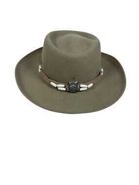 Scala Collection Wool Felt Western Hat Beige Beaded Band Made In USA